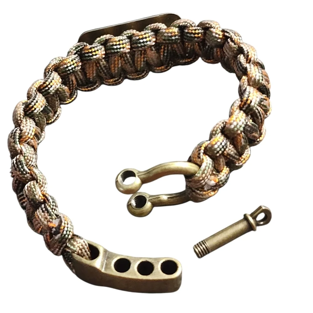 American Flag Camo Paracord Survival Bracelet Adjustable Brass Clasp